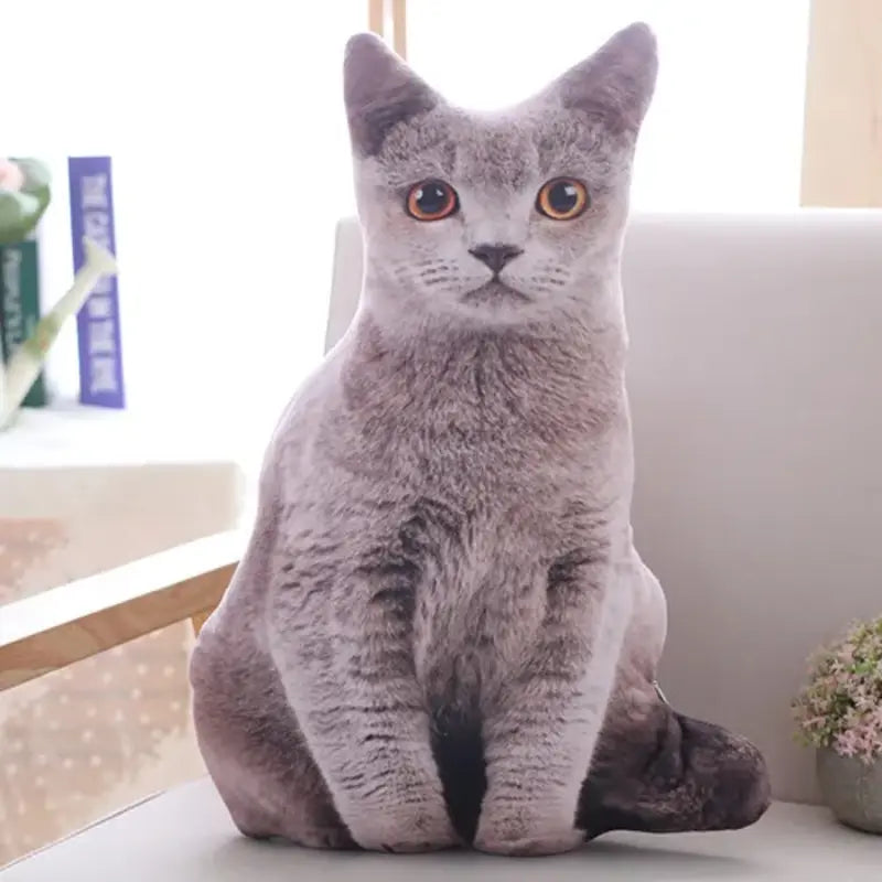 Peluche chat en oreiller gris