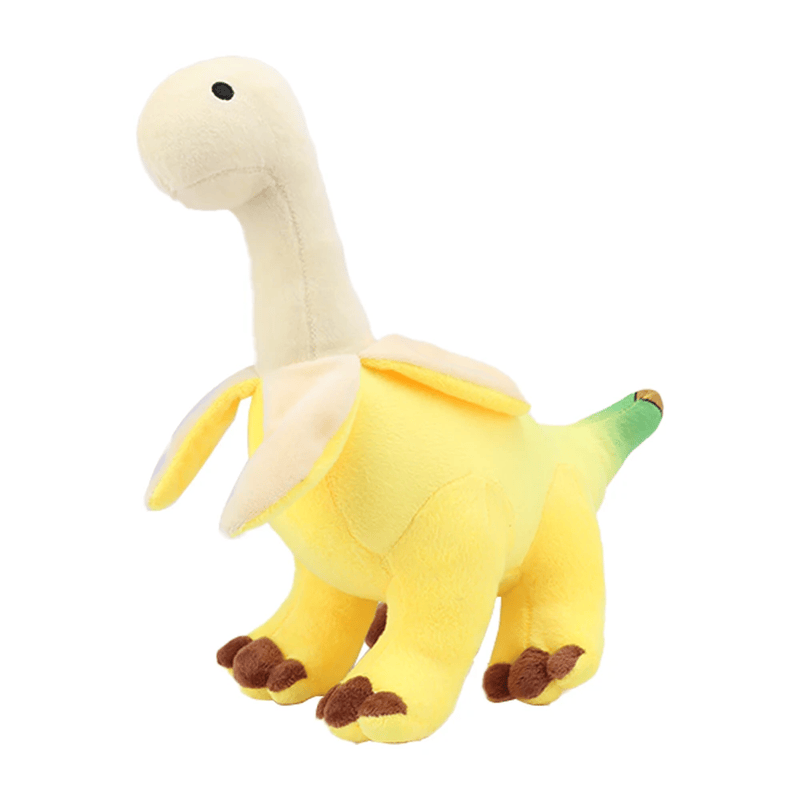 Peluche brontosaure en banane de profil sur fond blanc  Image