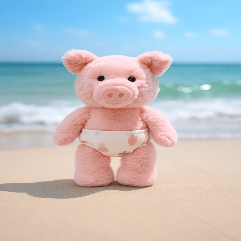 Peluche cochon corse debout à la plage  Image