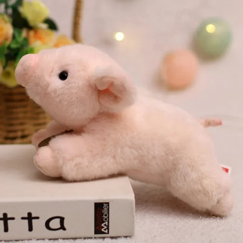 Peluche cochon mignon sur un livre