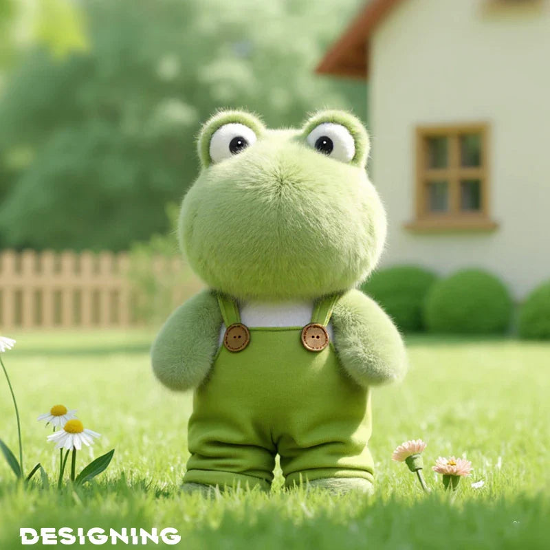Peluche grenouille kawaii dans son jardin