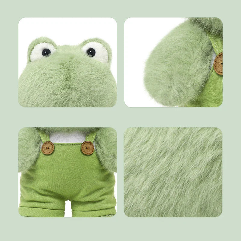 Peluche grenouille kawaii avec des zooms sur 4 parties de la peluche Image