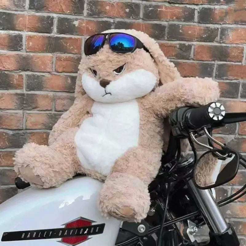 Peluche lapin en colère sur une moto avec ses lunettes Image
