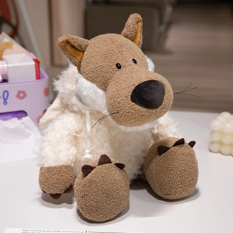 Peluche loup super douce sur un bureau
