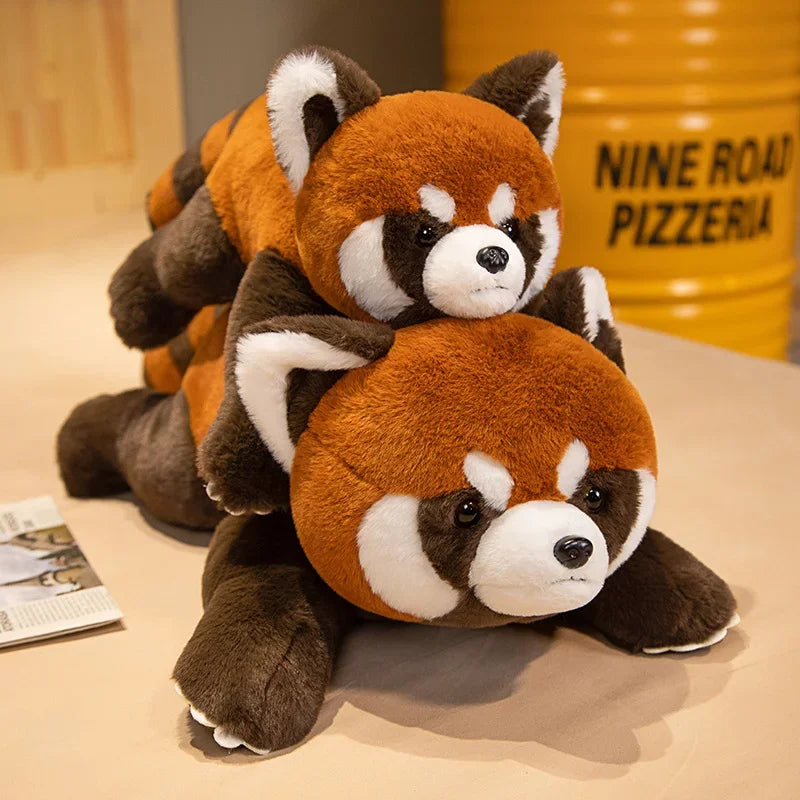 Deux peluches coucher de panda roux sur une table