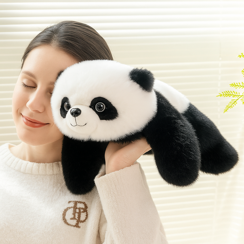 Peluche panda super douce sur la main d'une fille Image