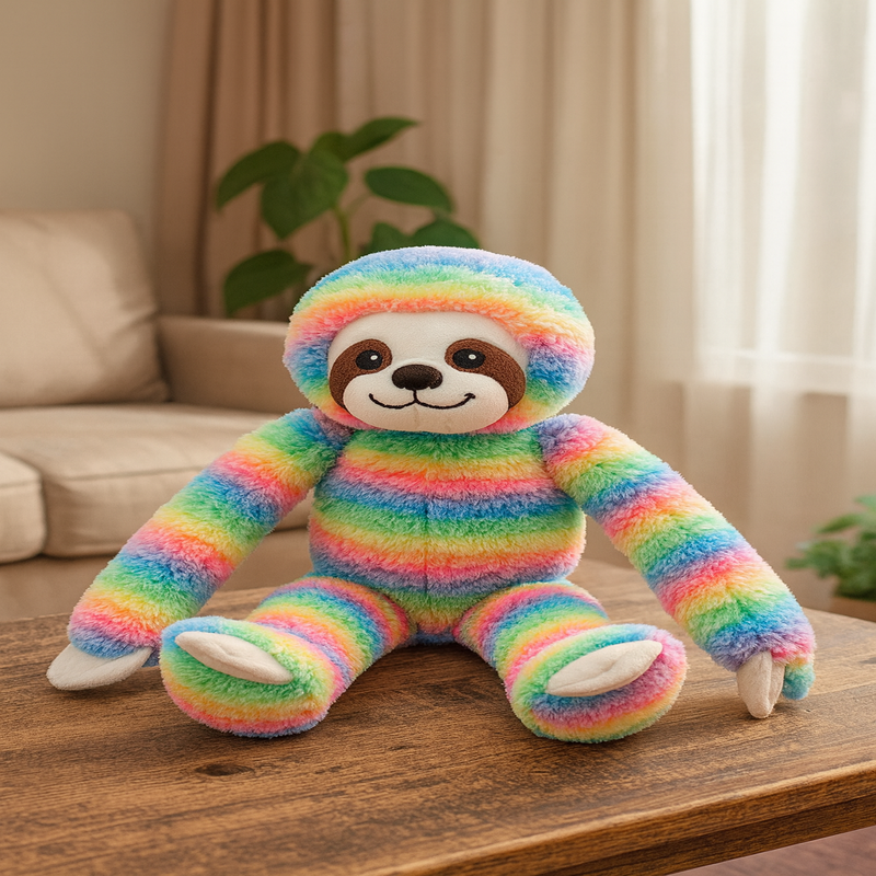 Peluche paresseux arc-en-ciel sur une table  Image