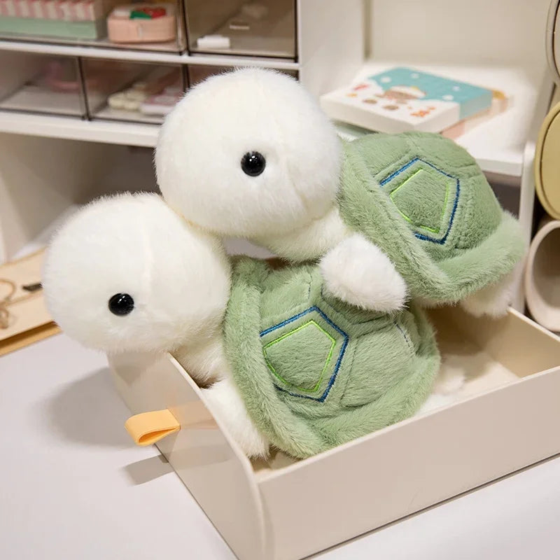 Deux peluches tortues blanche caché dans un tiroir d'une meuble blanc Image