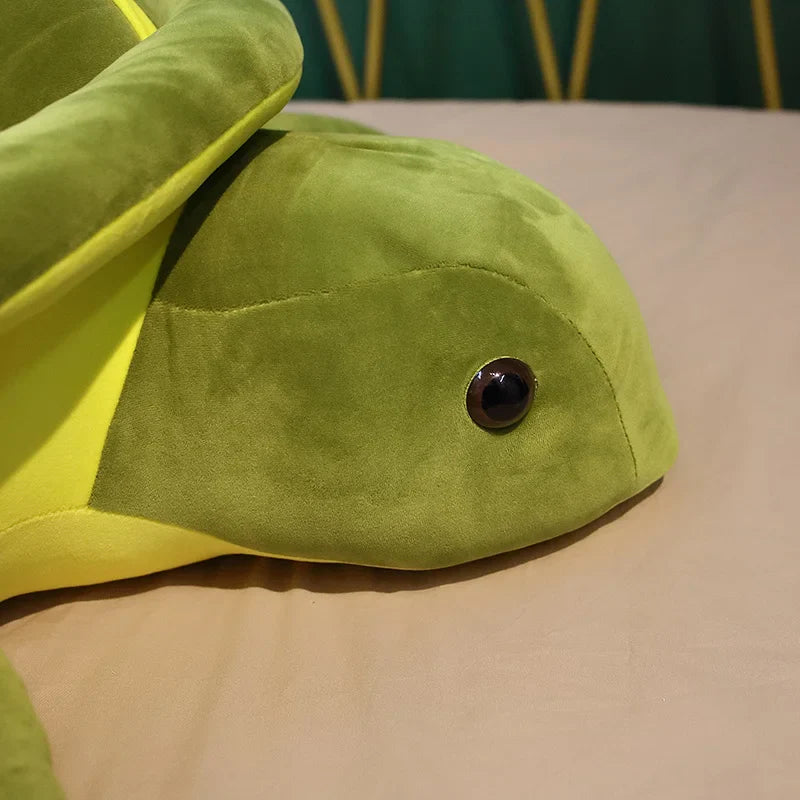 Zoom sur la tête d'une peluche tortue kawaii
